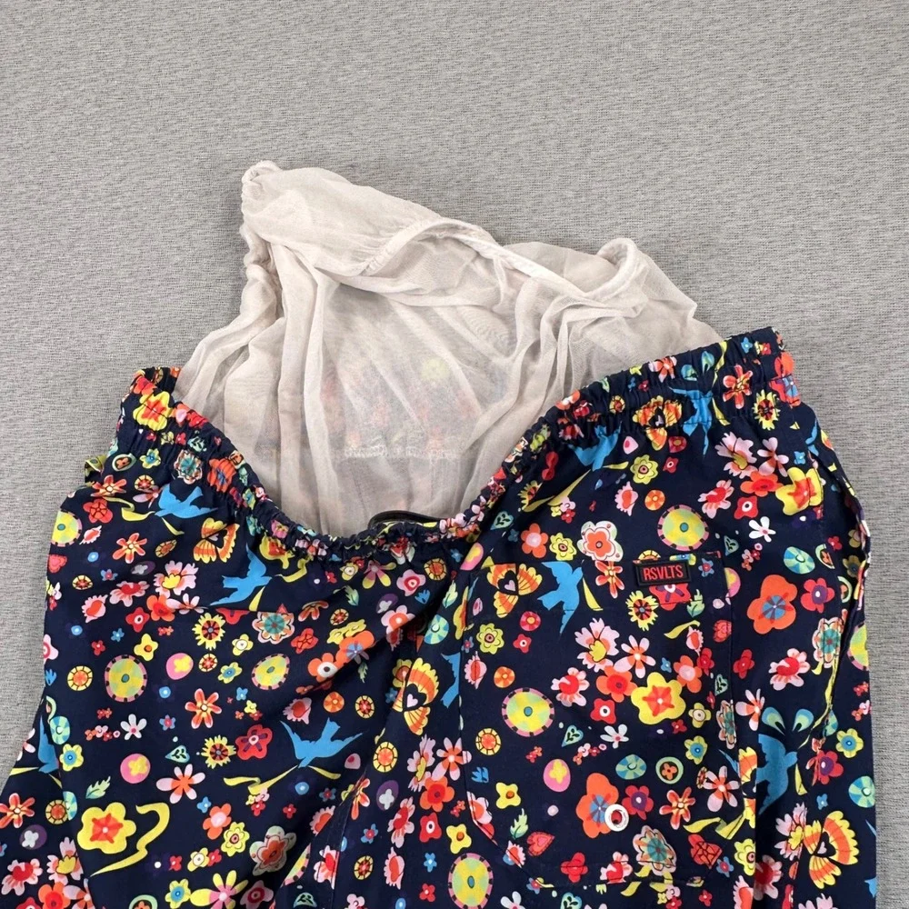 RSVLTS Swim Trunks Mens S Navy Blue Floral Bird Print Quick Dry Stretch Shorts